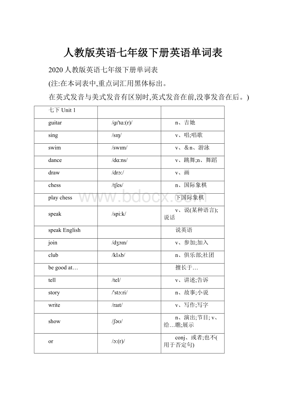 人教版英语七年级下册英语单词表.docx