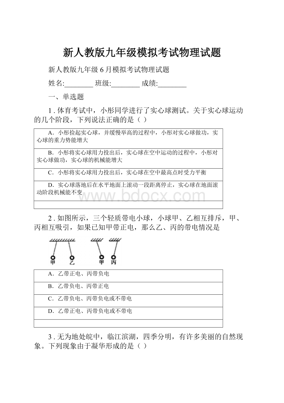 新人教版九年级模拟考试物理试题.docx