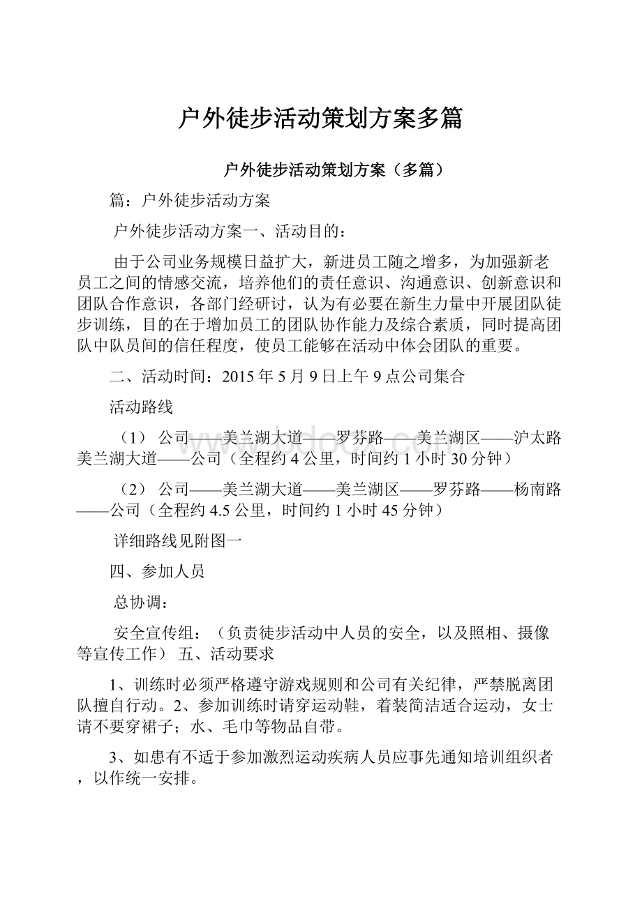 户外徒步活动策划方案多篇.docx