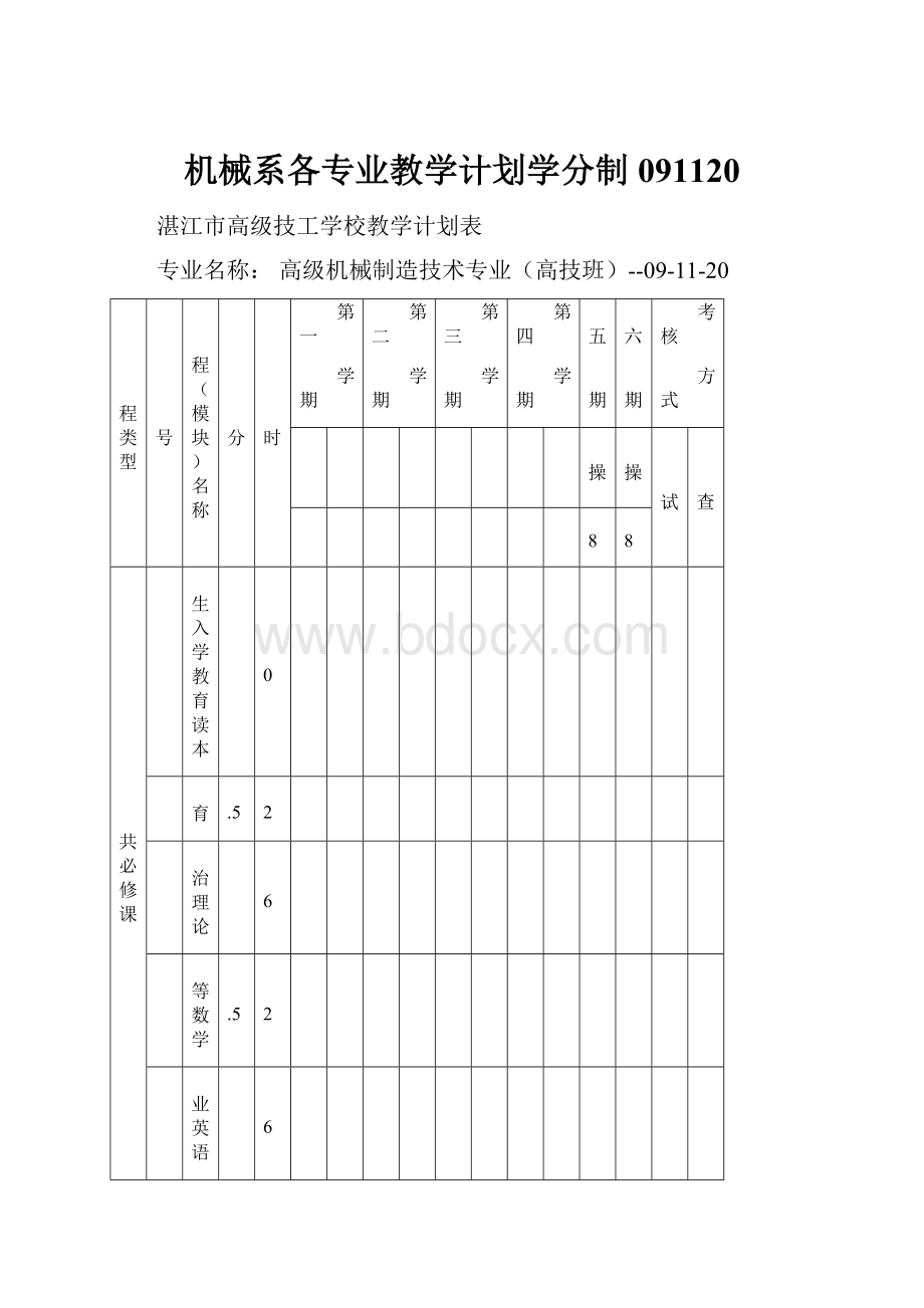 机械系各专业教学计划学分制091120.docx