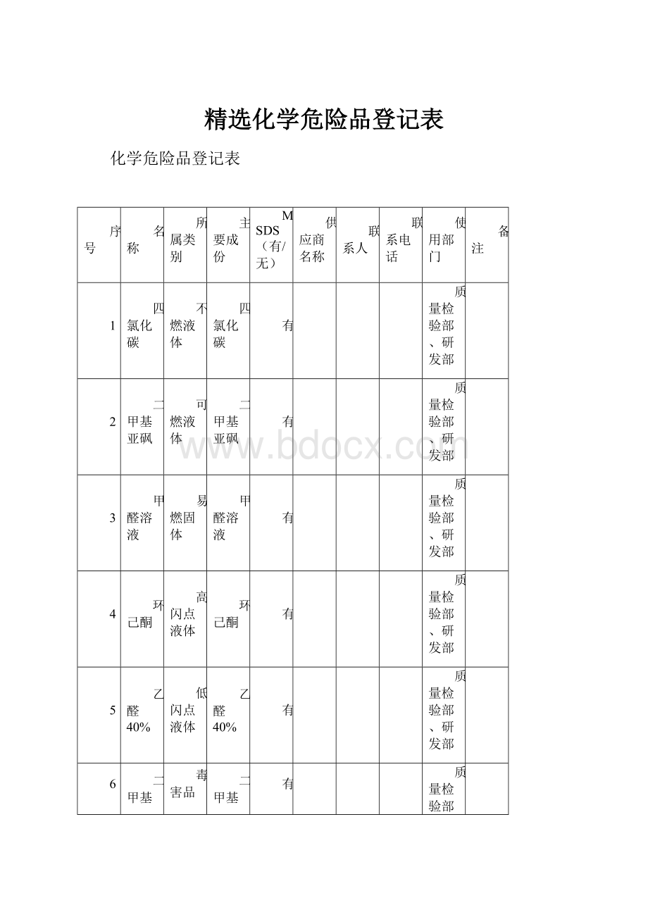 精选化学危险品登记表.docx