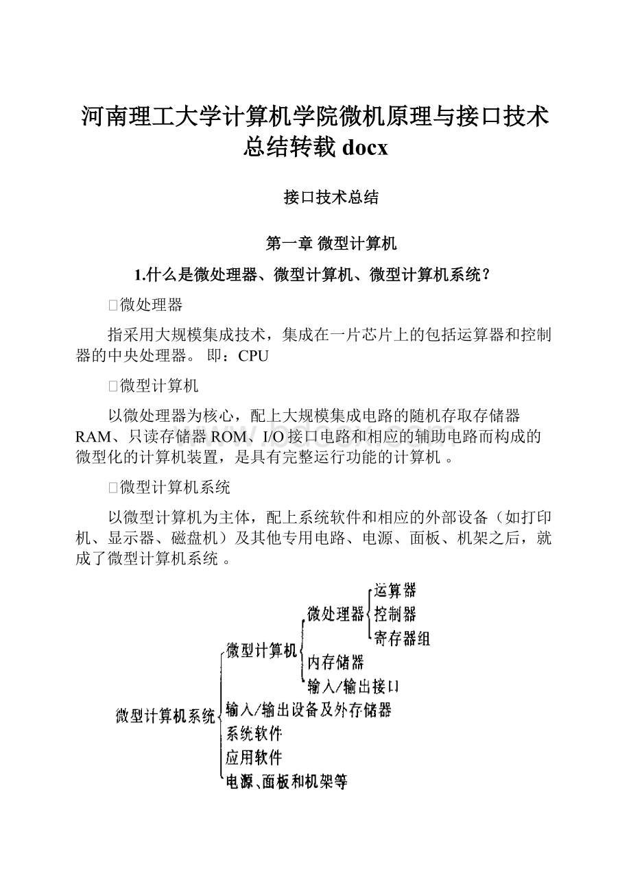 河南理工大学计算机学院微机原理与接口技术总结转载docx.docx