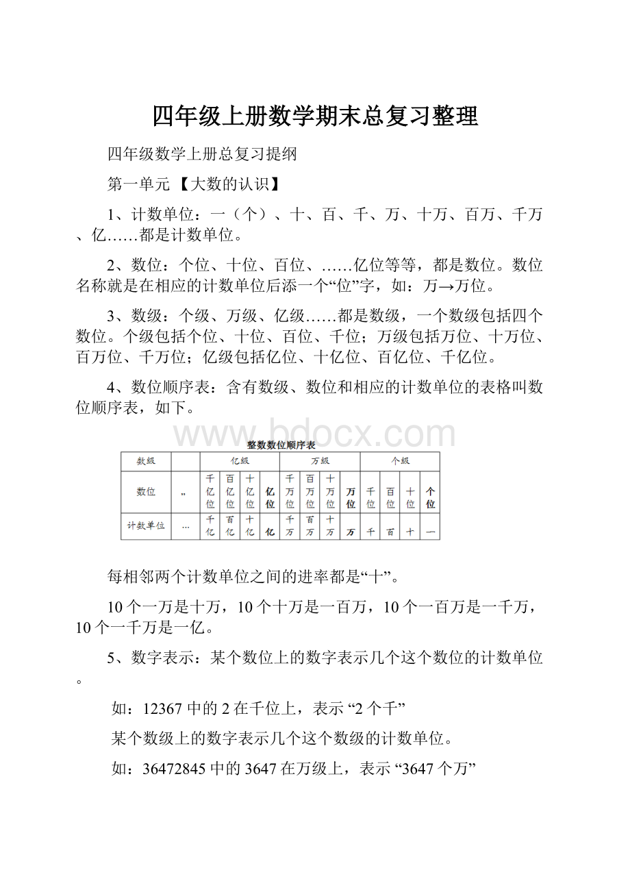 四年级上册数学期末总复习整理.docx