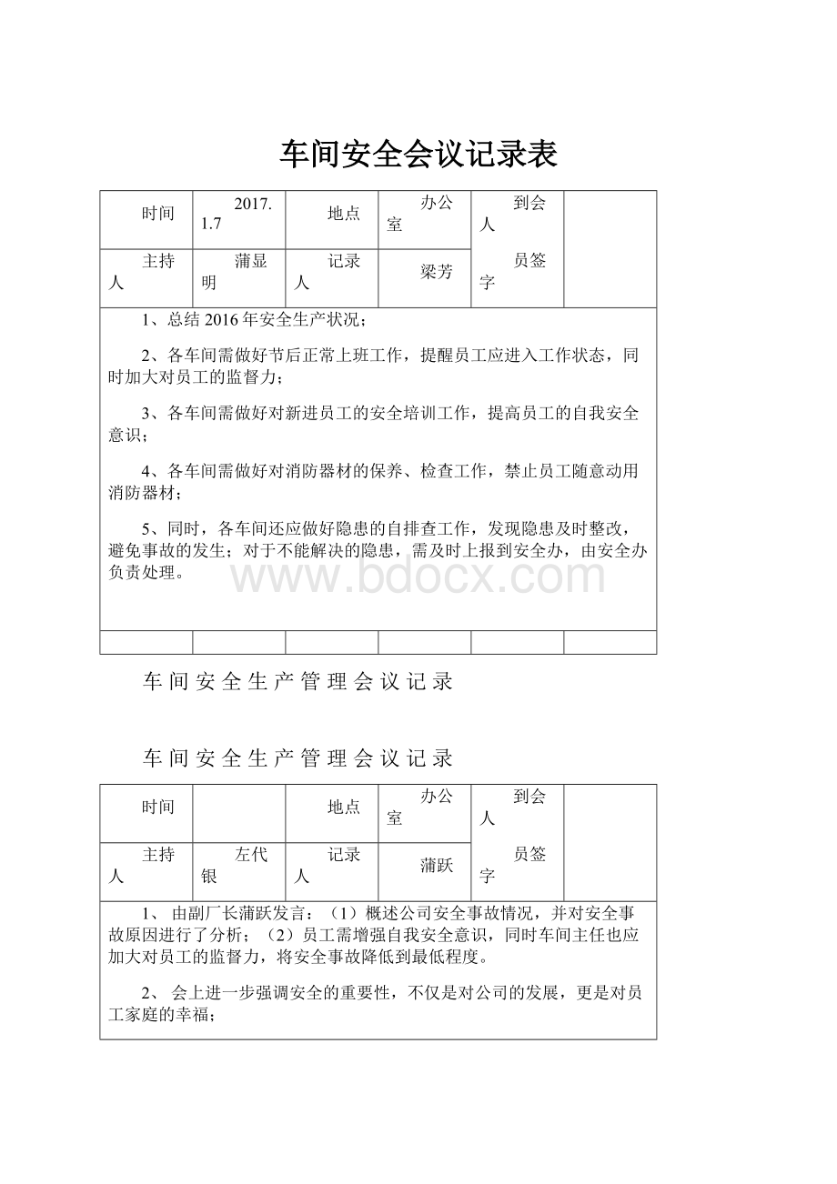 车间安全会议记录表.docx_第1页