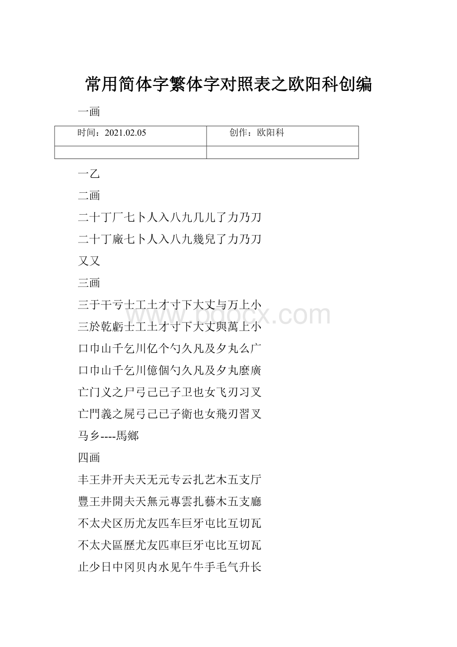 常用简体字繁体字对照表之欧阳科创编.docx