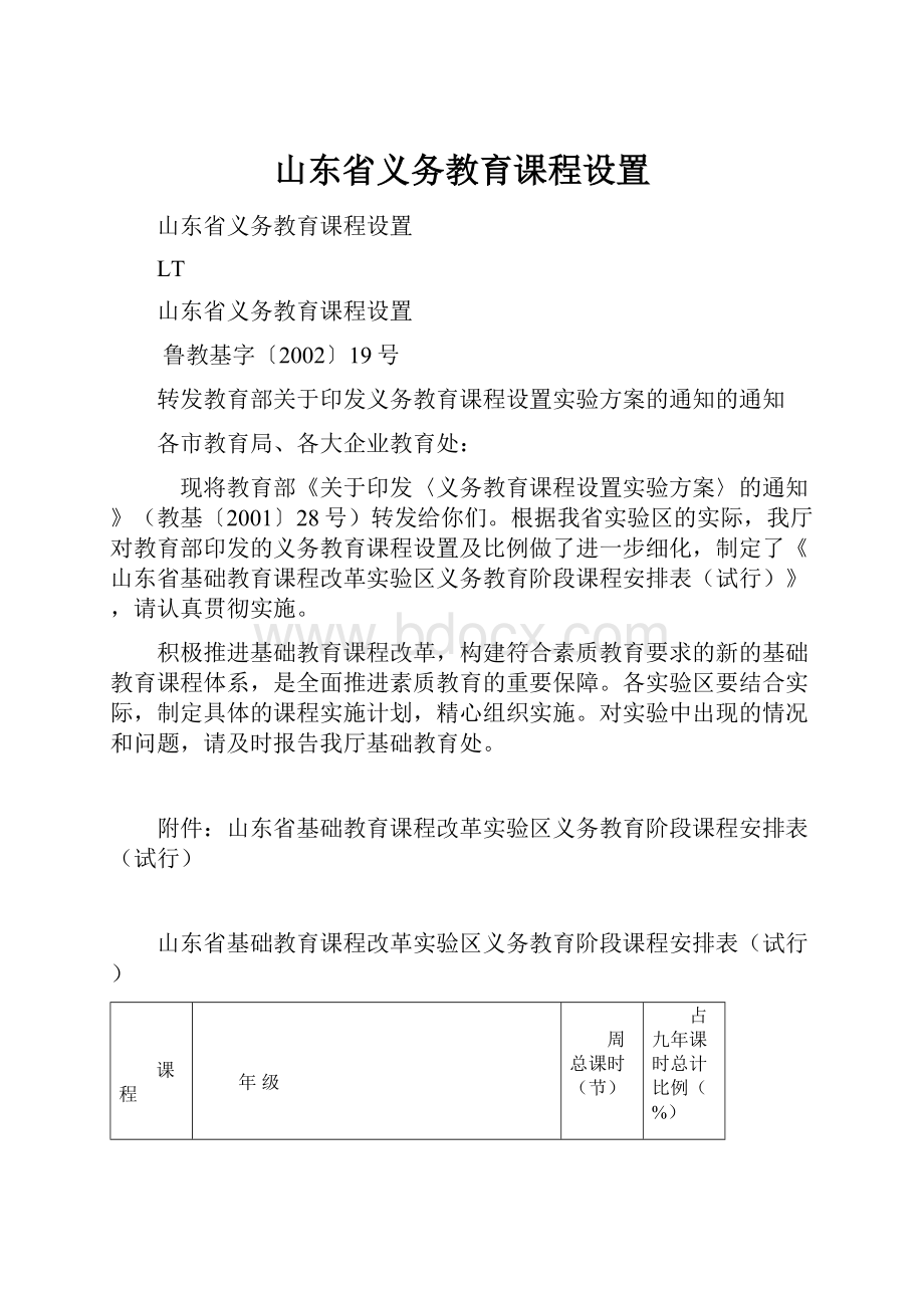 山东省义务教育课程设置.docx