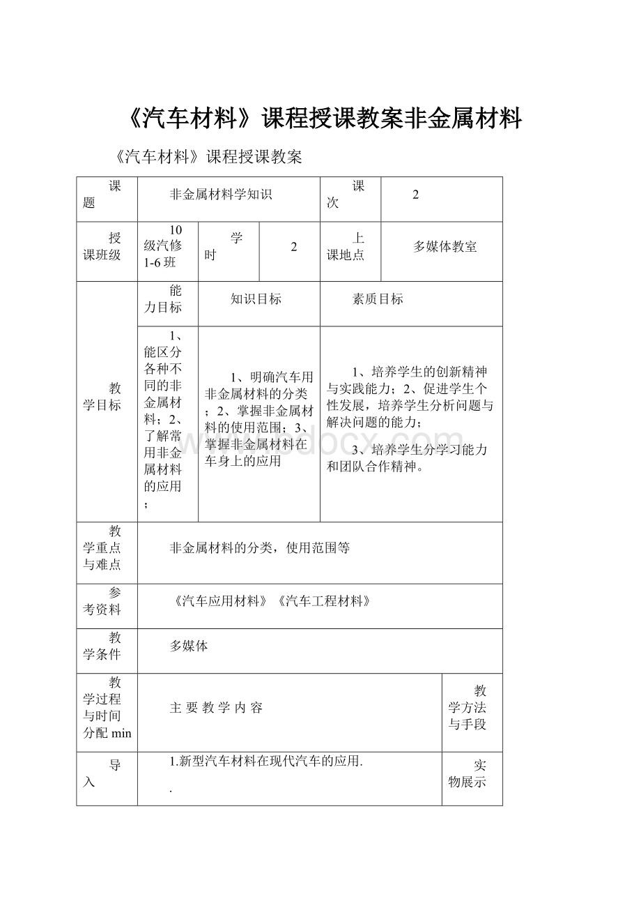 《汽车材料》课程授课教案非金属材料.docx_第1页