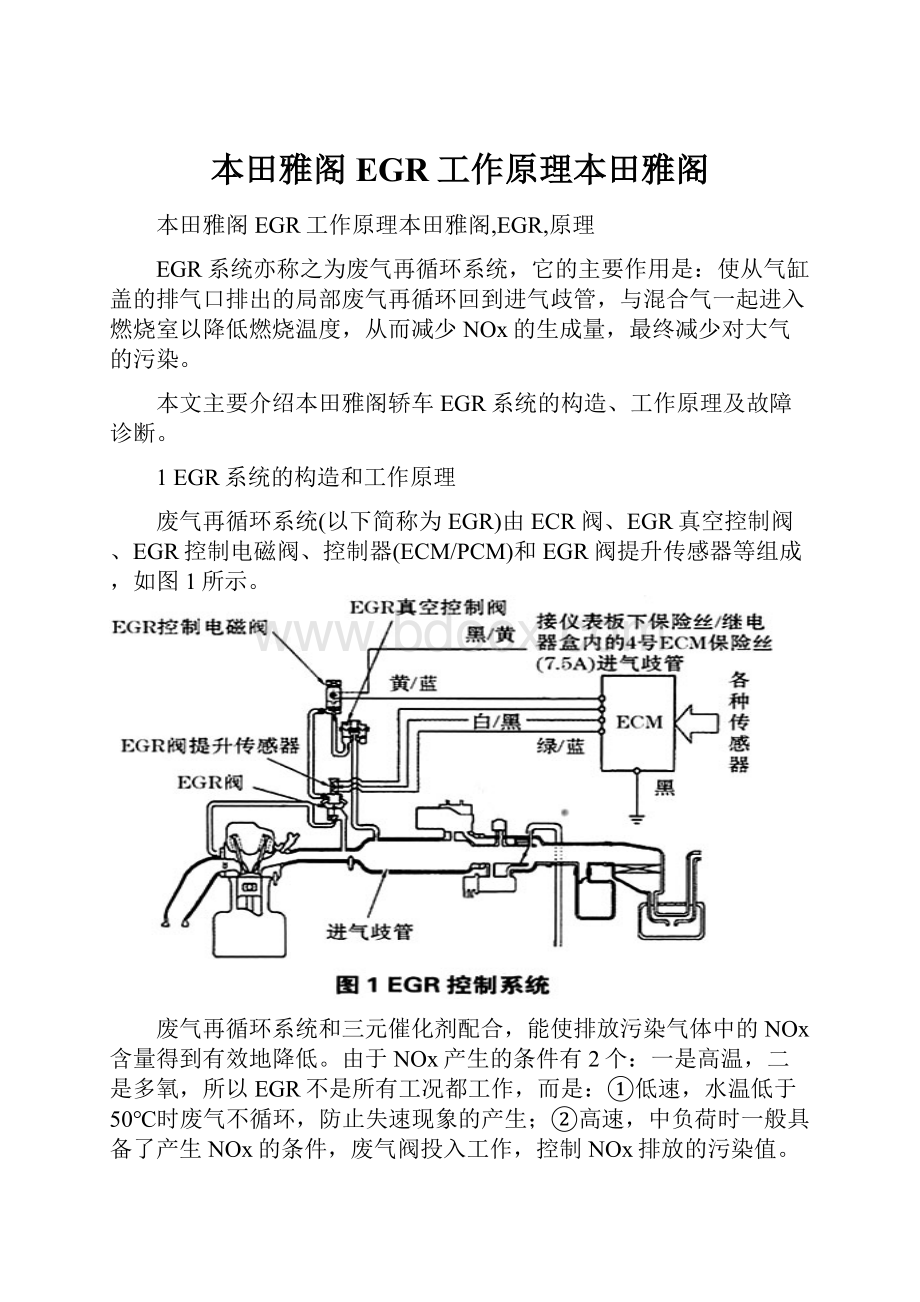 本田雅阁EGR工作原理本田雅阁.docx