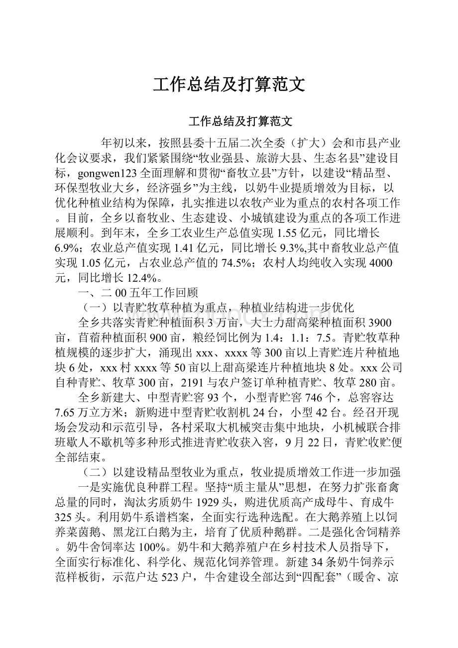 工作总结及打算范文.docx