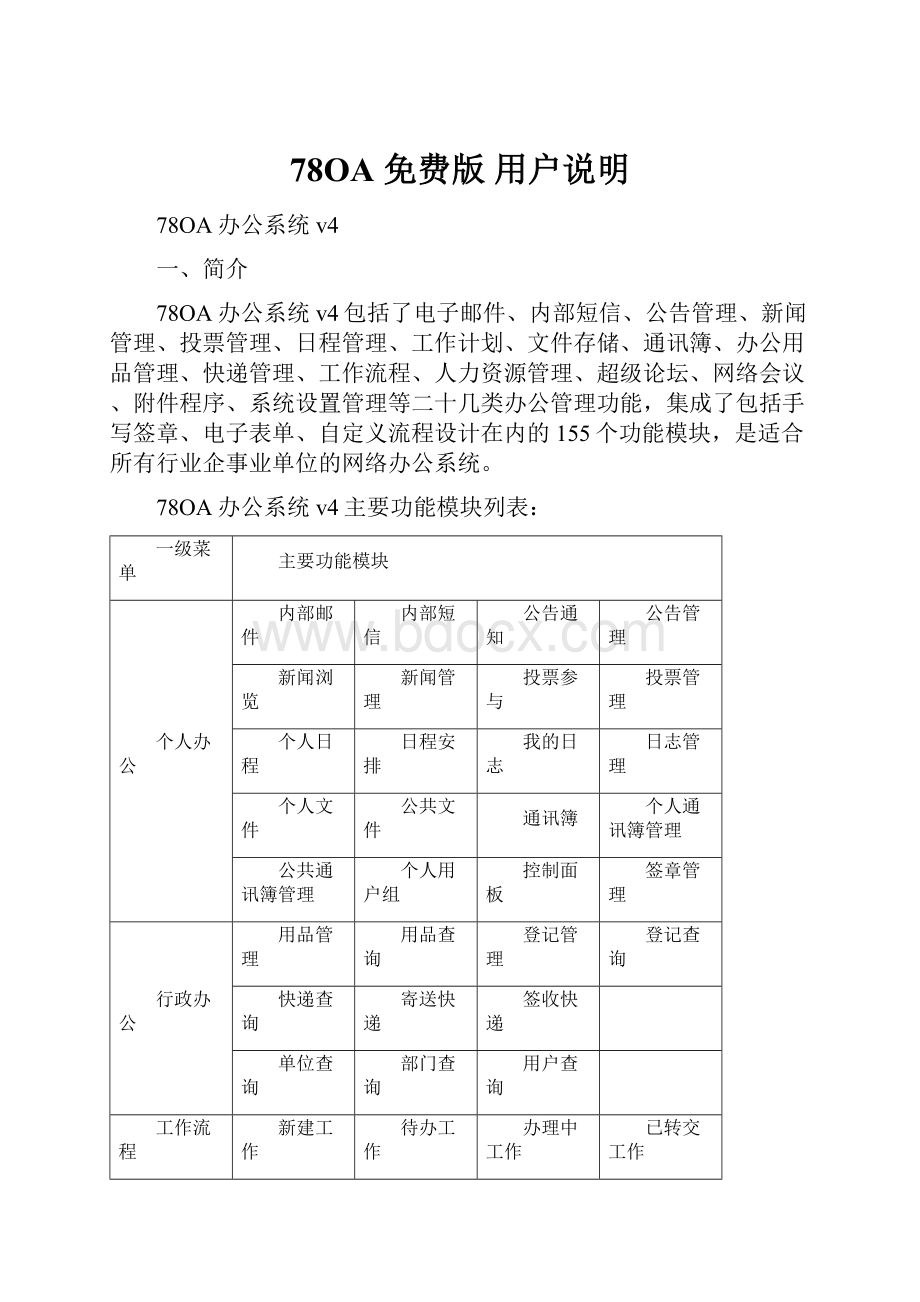 78OA 免费版 用户说明.docx_第1页