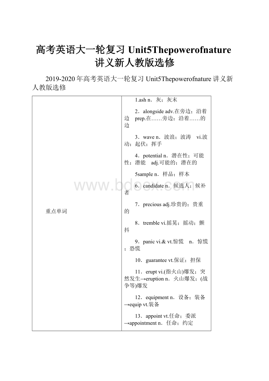 高考英语大一轮复习Unit5Thepowerofnature讲义新人教版选修.docx