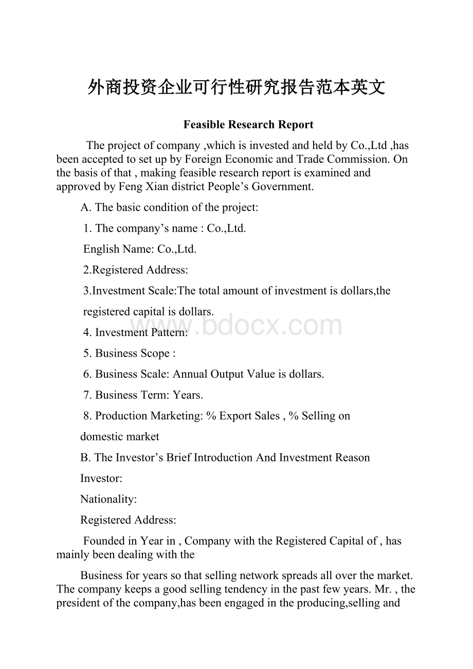 外商投资企业可行性研究报告范本英文.docx