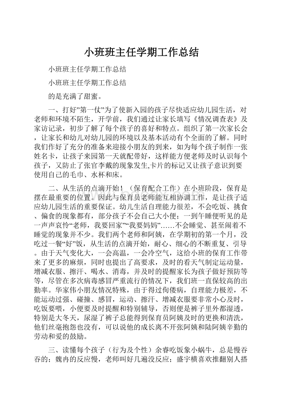 小班班主任学期工作总结.docx