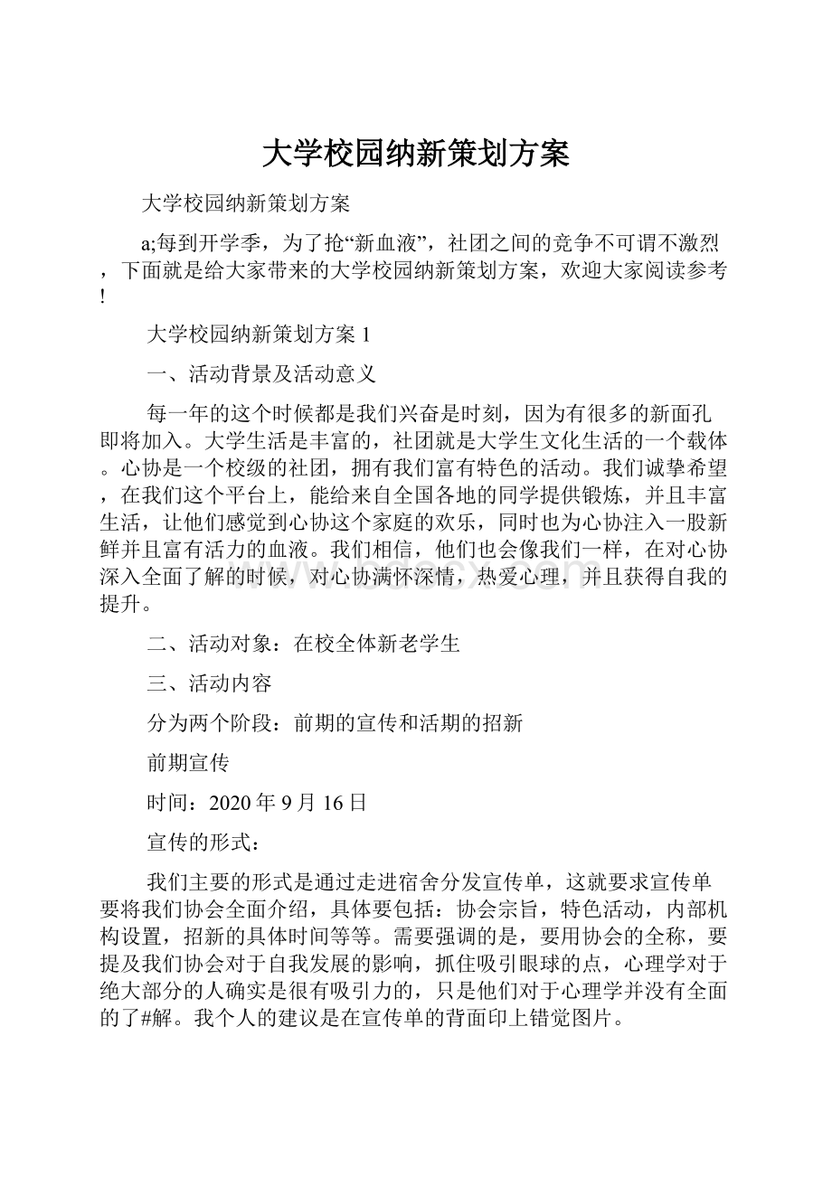 大学校园纳新策划方案.docx