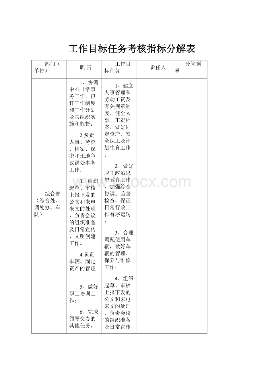 工作目标任务考核指标分解表.docx