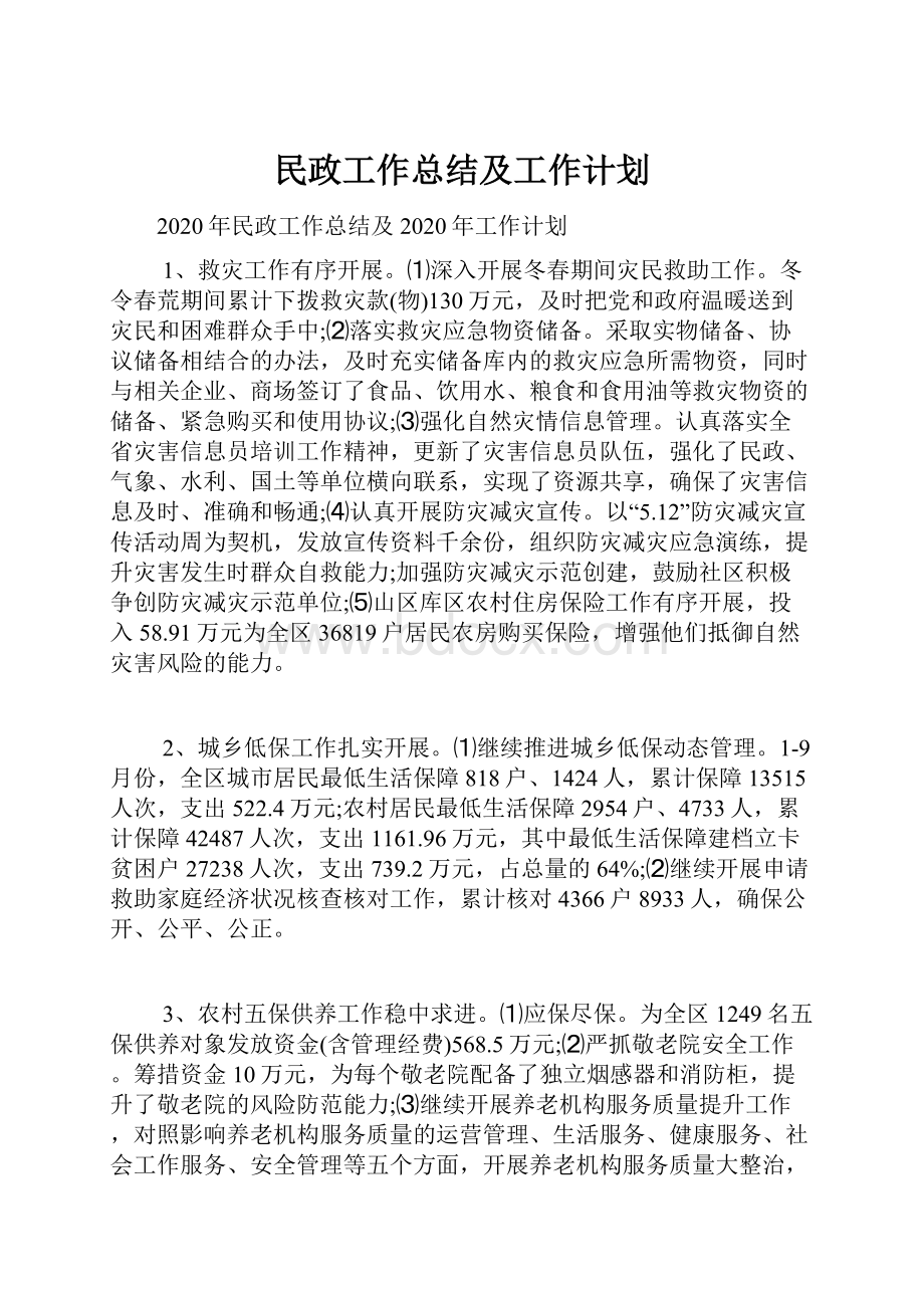 民政工作总结及工作计划.docx