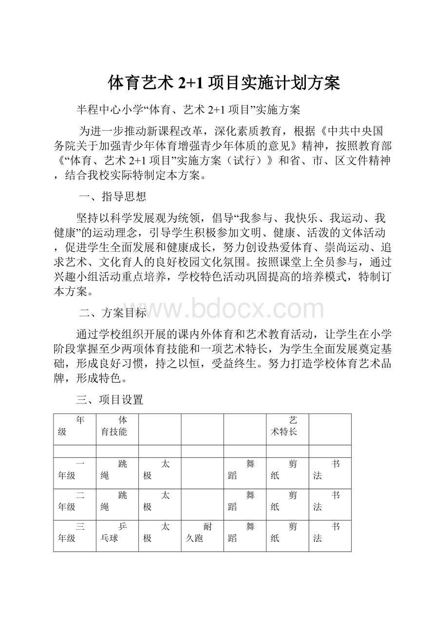 体育艺术2+1项目实施计划方案.docx_第1页