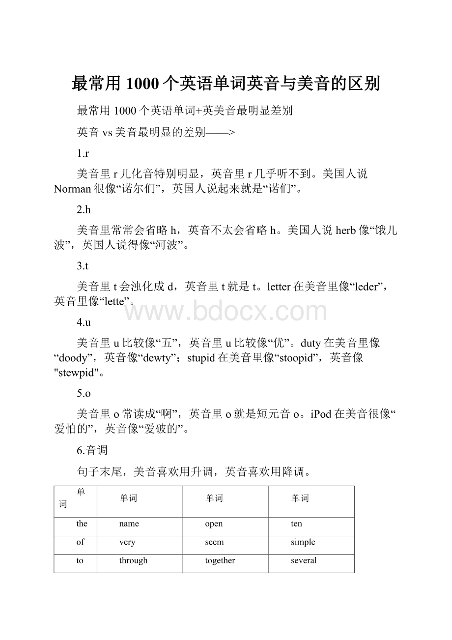 最常用1000个英语单词英音与美音的区别.docx