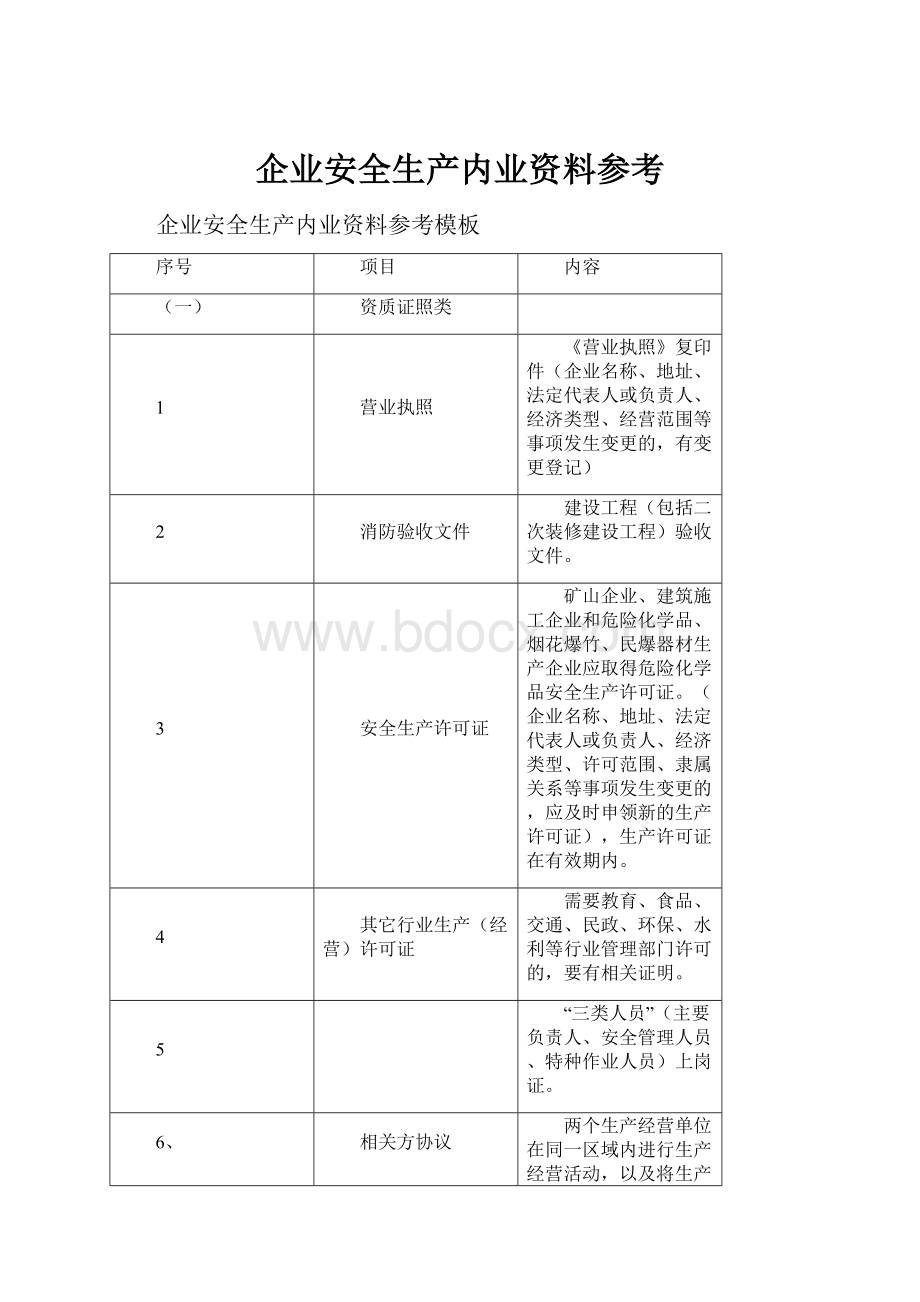 企业安全生产内业资料参考.docx