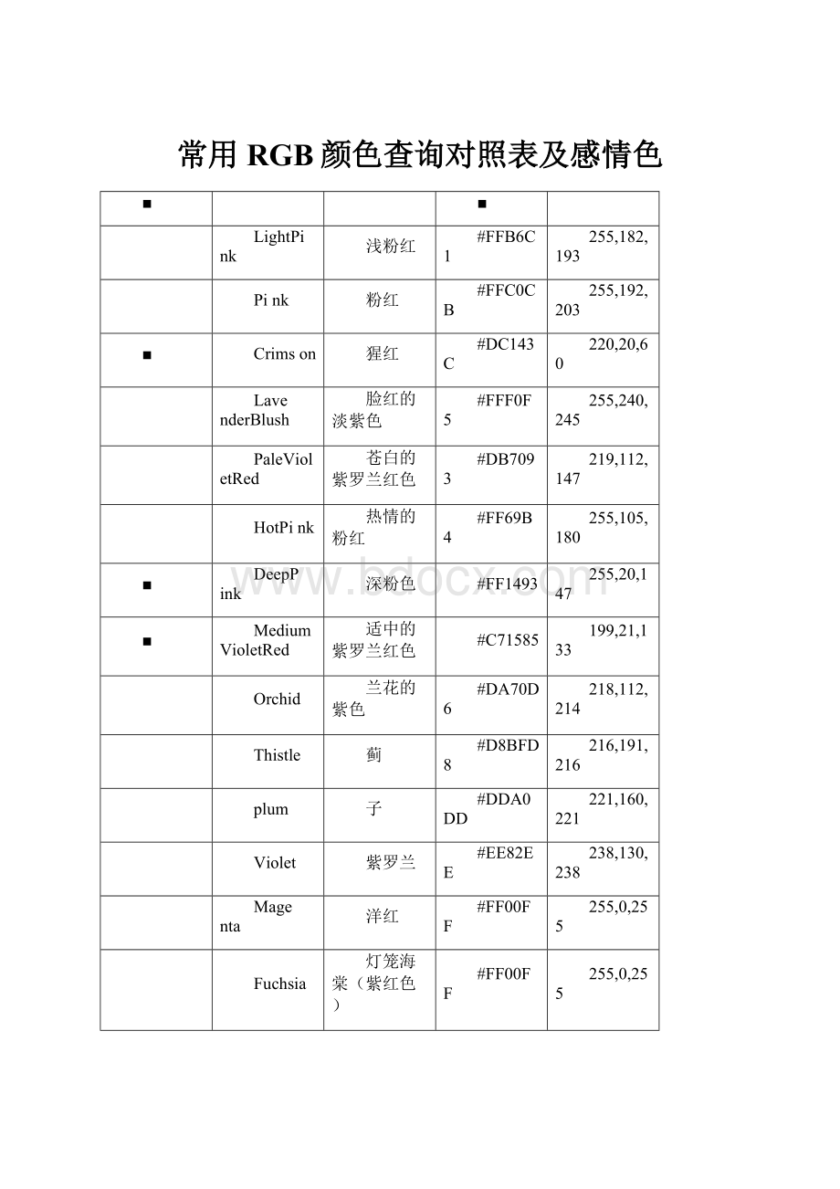 常用RGB颜色查询对照表及感情色.docx