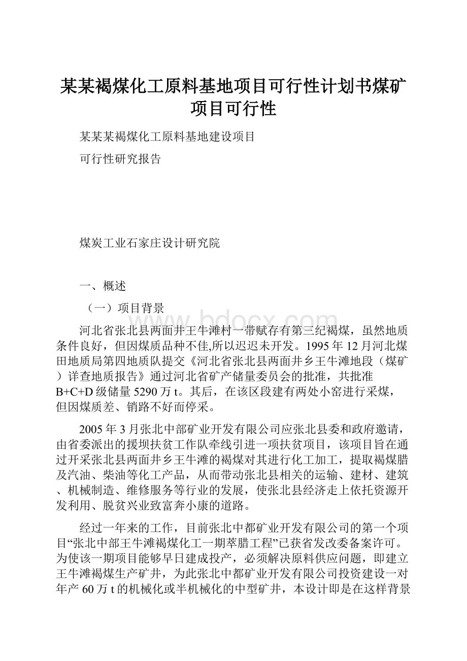 某某褐煤化工原料基地项目可行性计划书煤矿项目可行性.docx