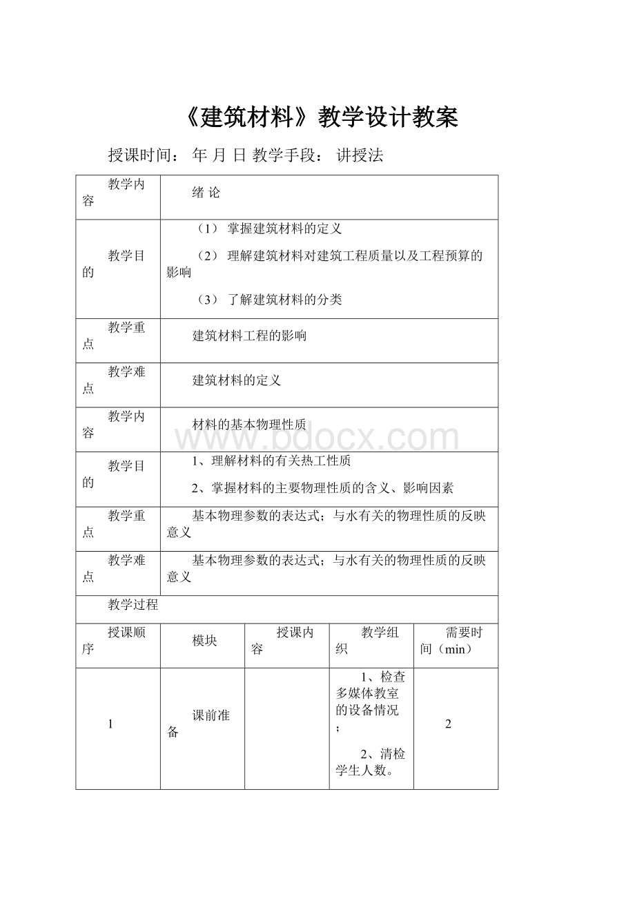 《建筑材料》教学设计教案.docx_第1页