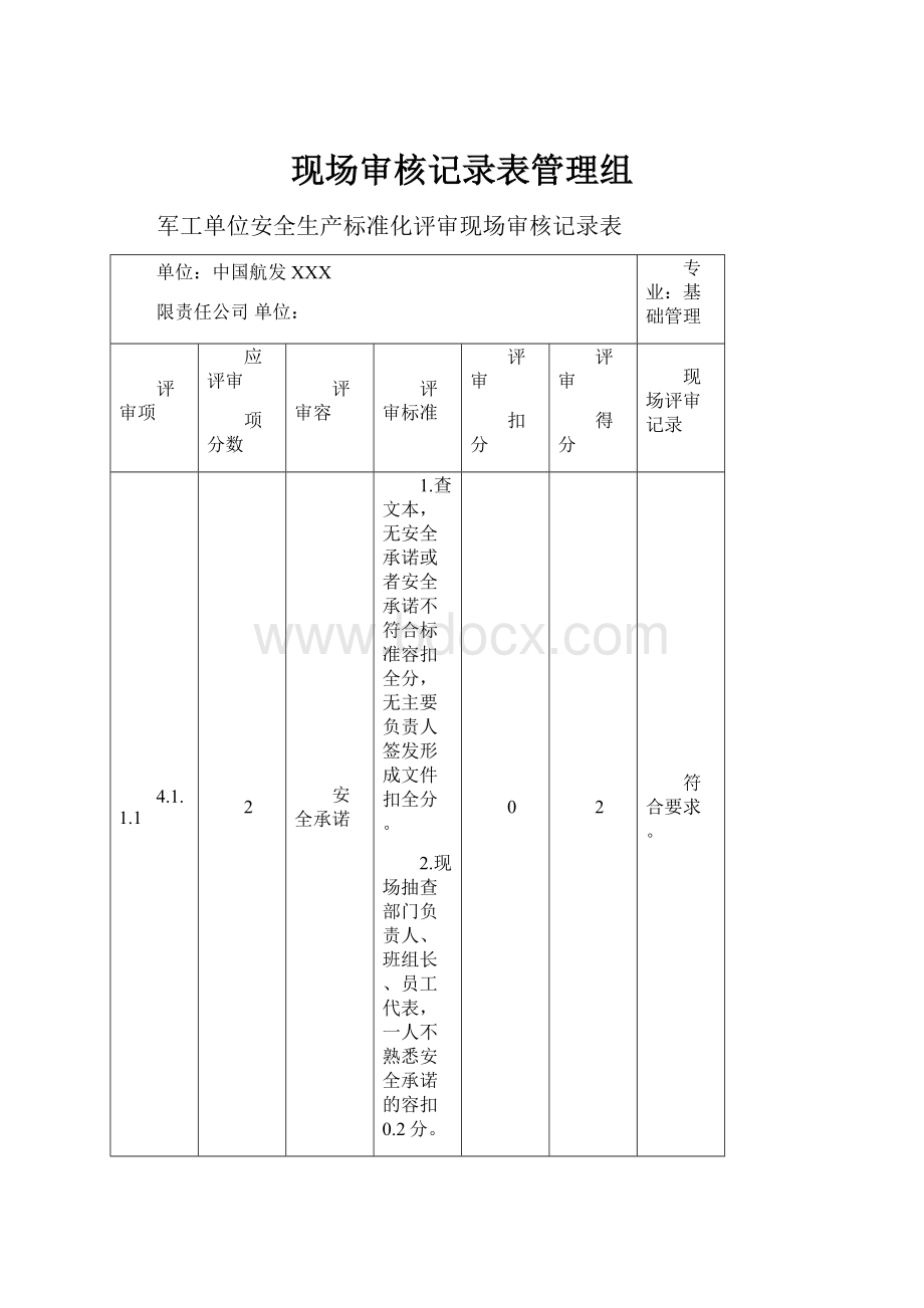 现场审核记录表管理组.docx