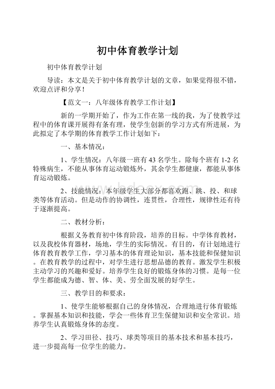 初中体育教学计划.docx