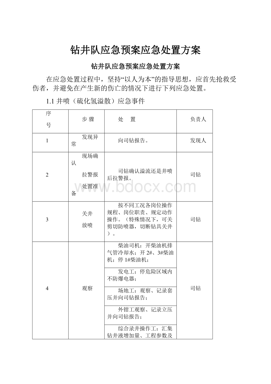 钻井队应急预案应急处置方案.docx