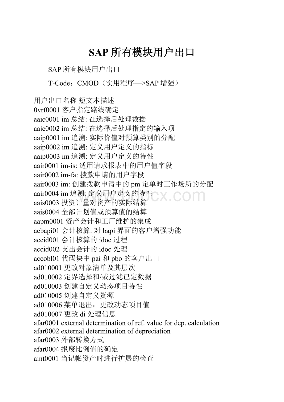 SAP所有模块用户出口.docx_第1页