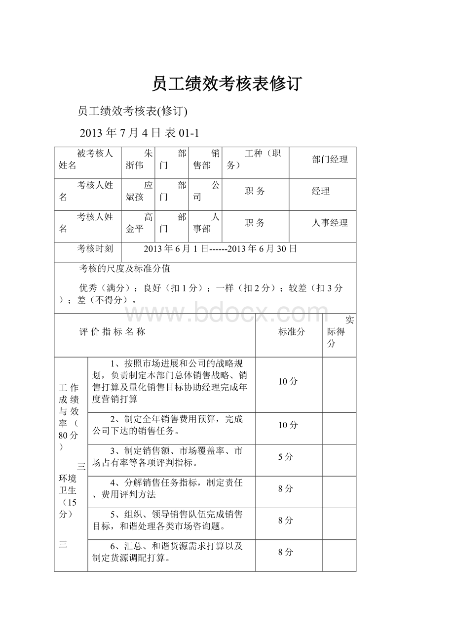 员工绩效考核表修订.docx