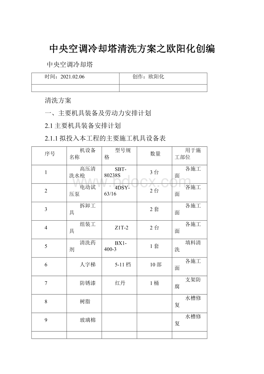 中央空调冷却塔清洗方案之欧阳化创编.docx_第1页