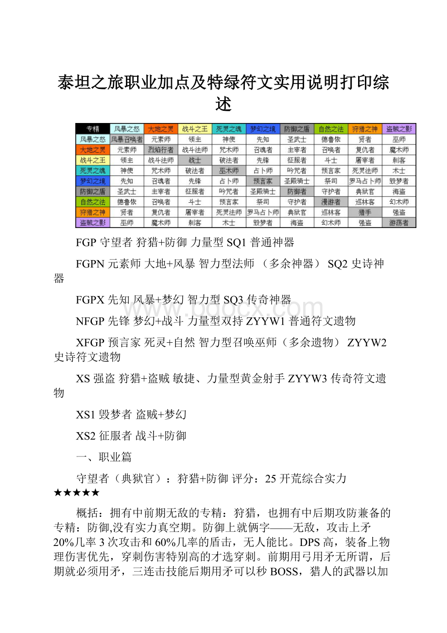 泰坦之旅职业加点及特绿符文实用说明打印综述.docx