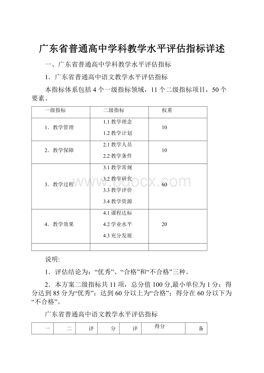 广东省普通高中学科教学水平评估指标详述.docx