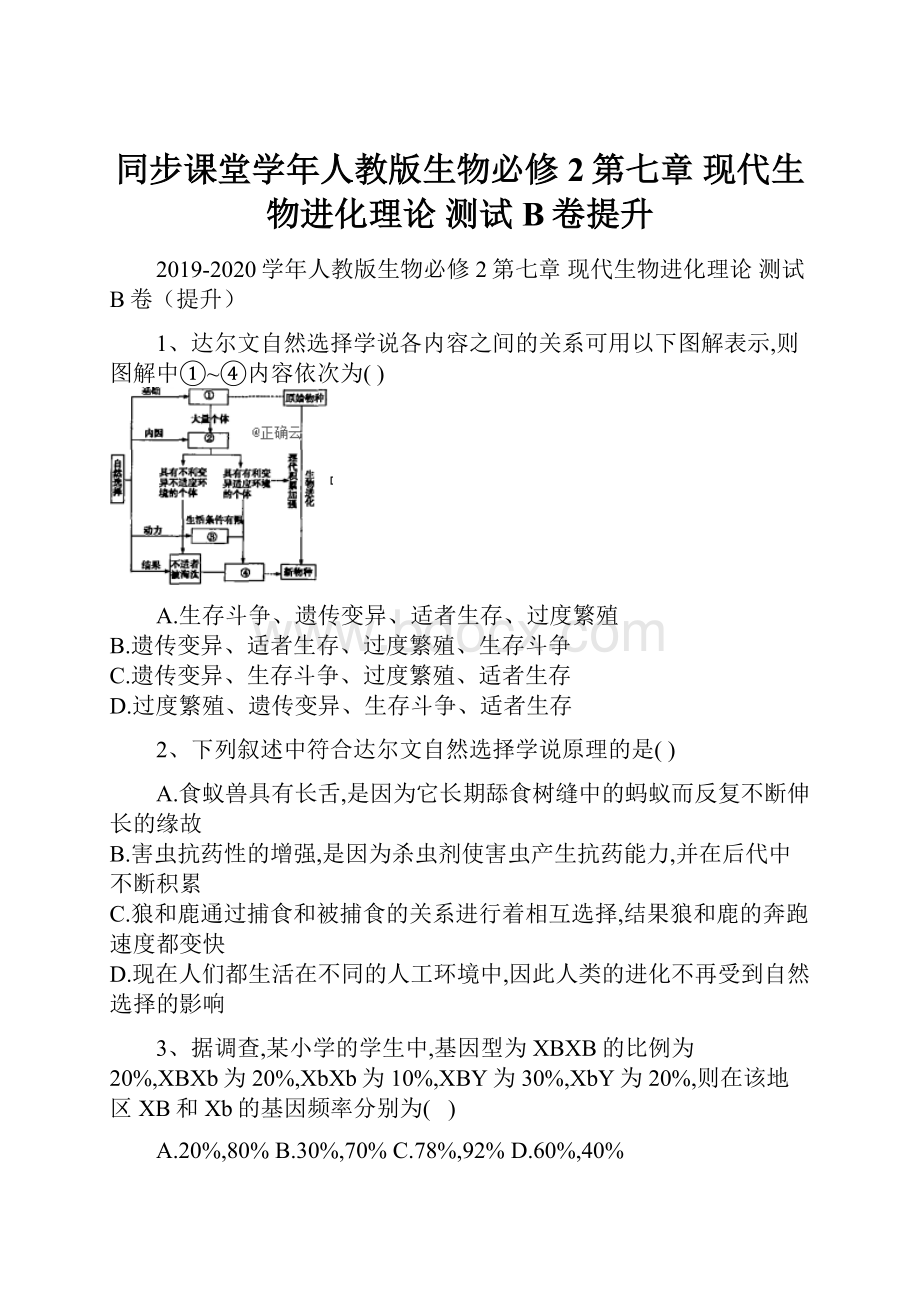 同步课堂学年人教版生物必修2第七章 现代生物进化理论 测试B卷提升.docx