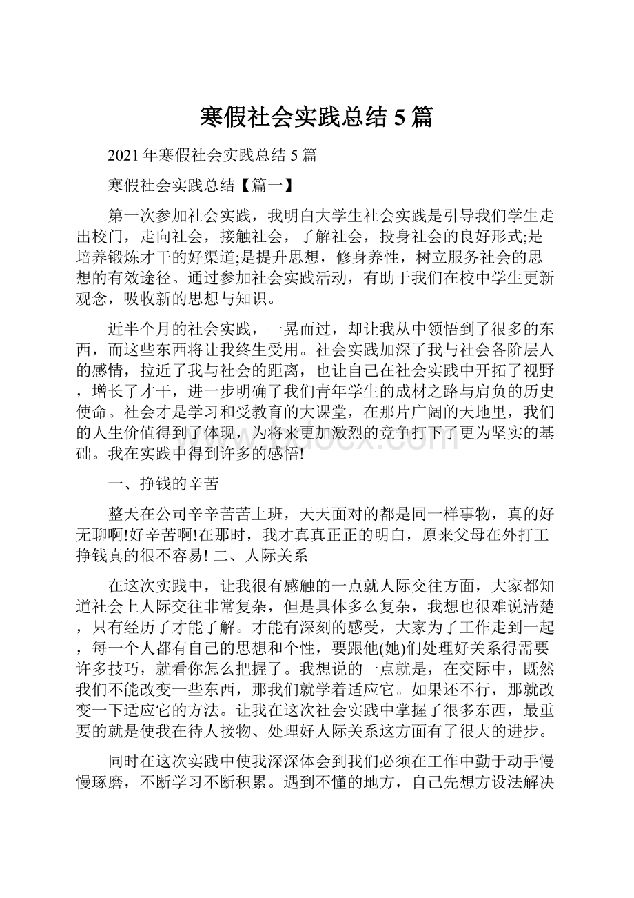 寒假社会实践总结5篇.docx