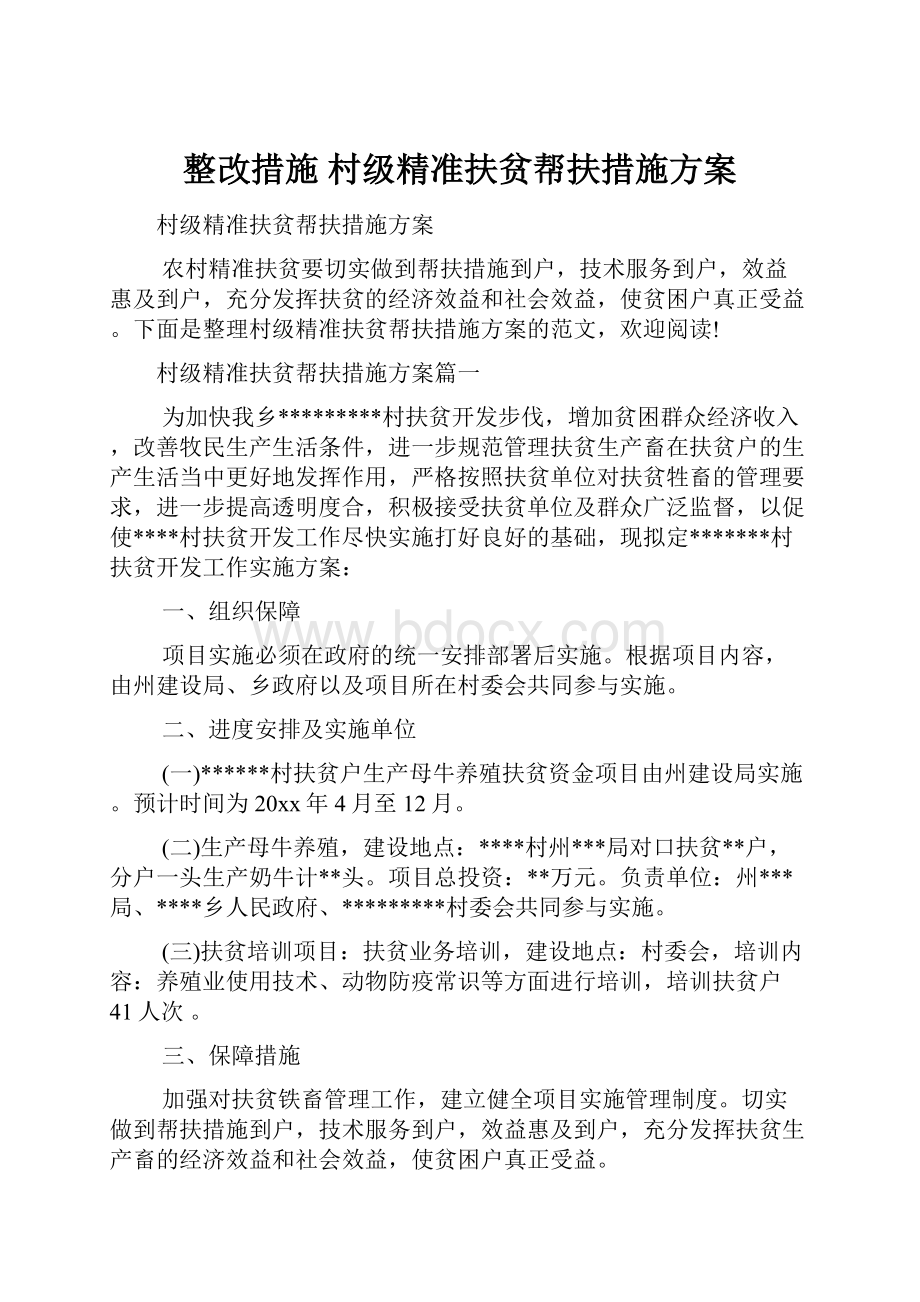 整改措施 村级精准扶贫帮扶措施方案.docx_第1页