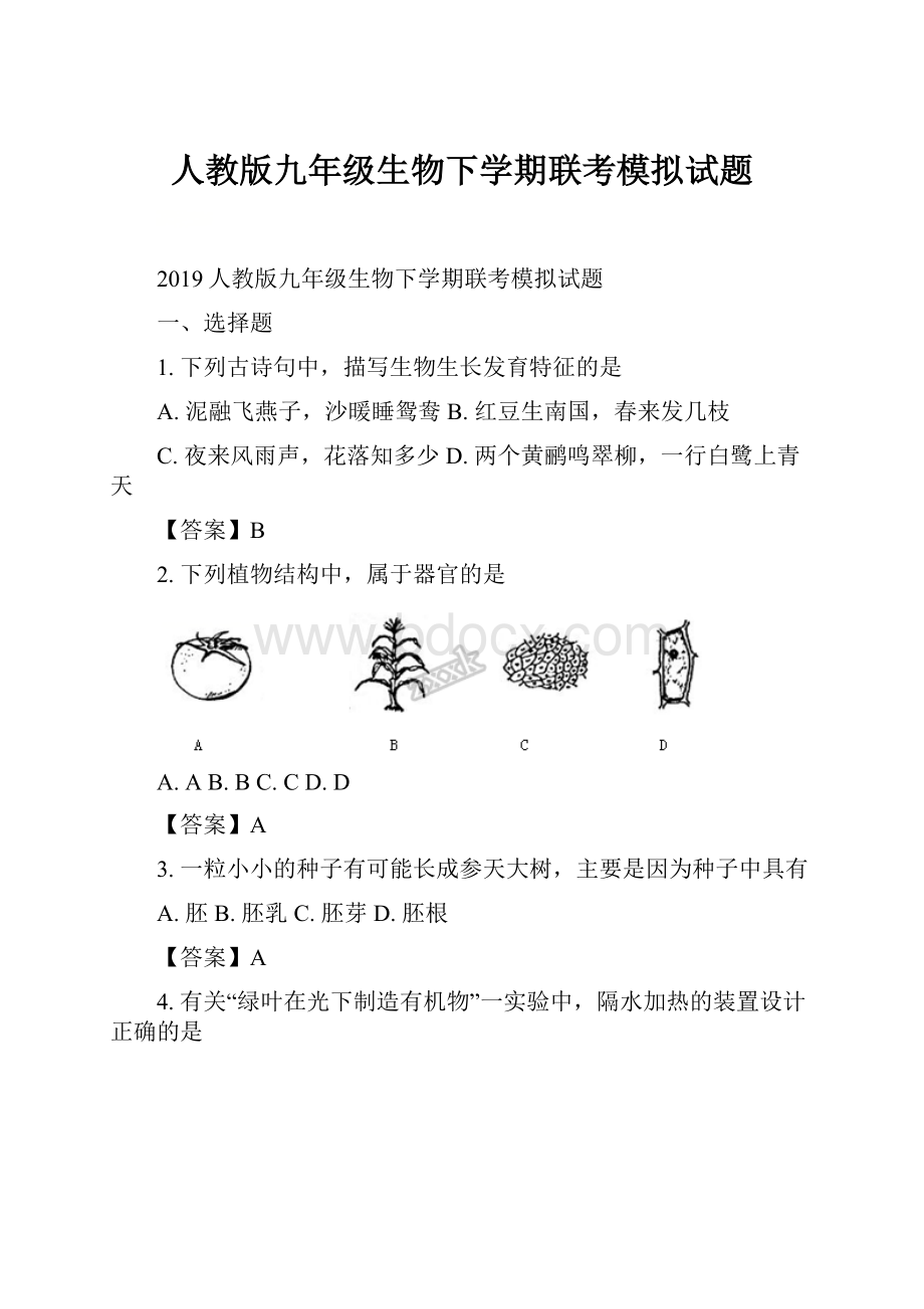 人教版九年级生物下学期联考模拟试题.docx_第1页