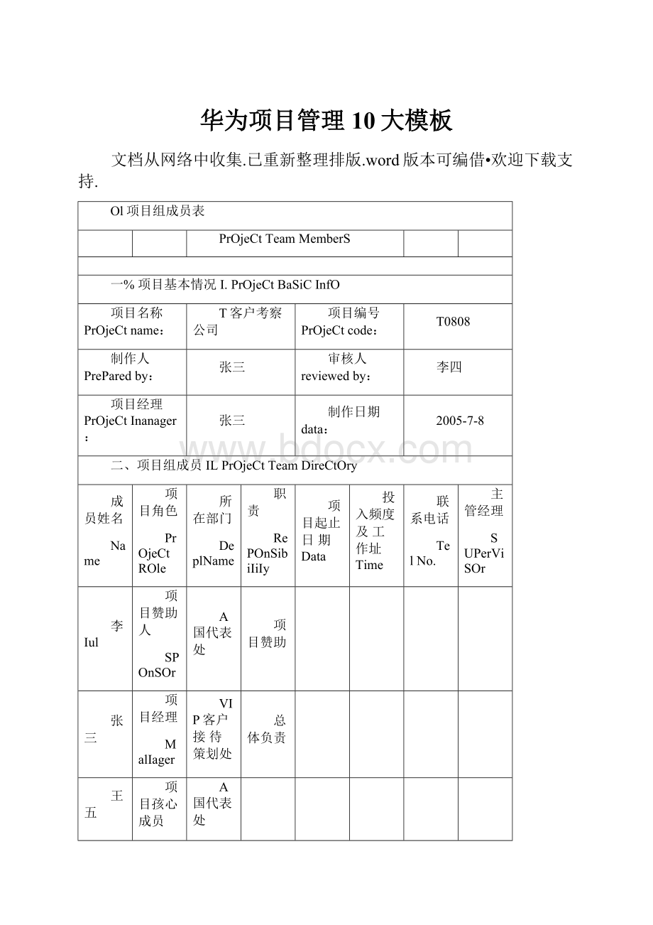 华为项目管理10大模板.docx_第1页