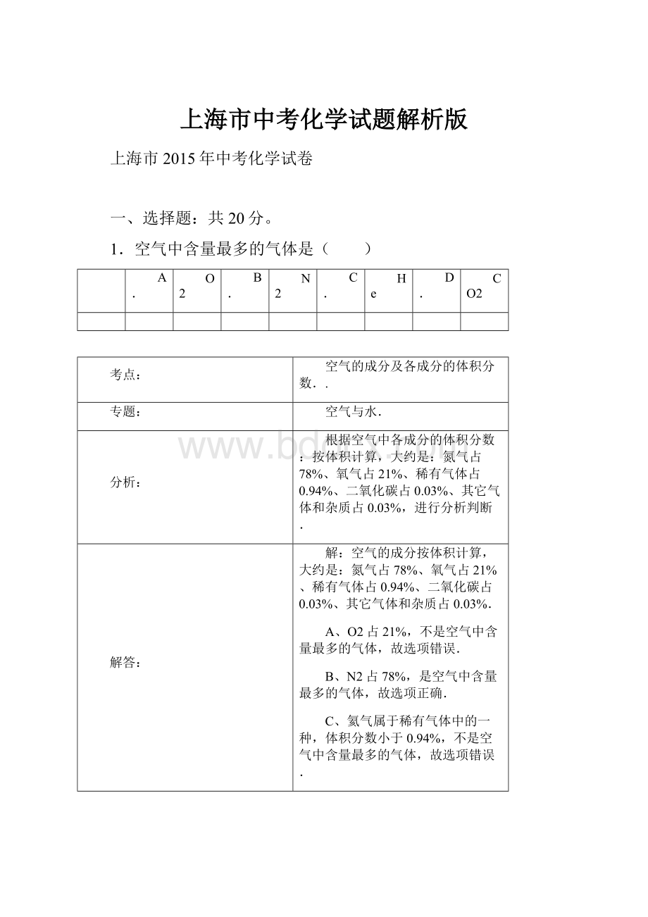 上海市中考化学试题解析版.docx