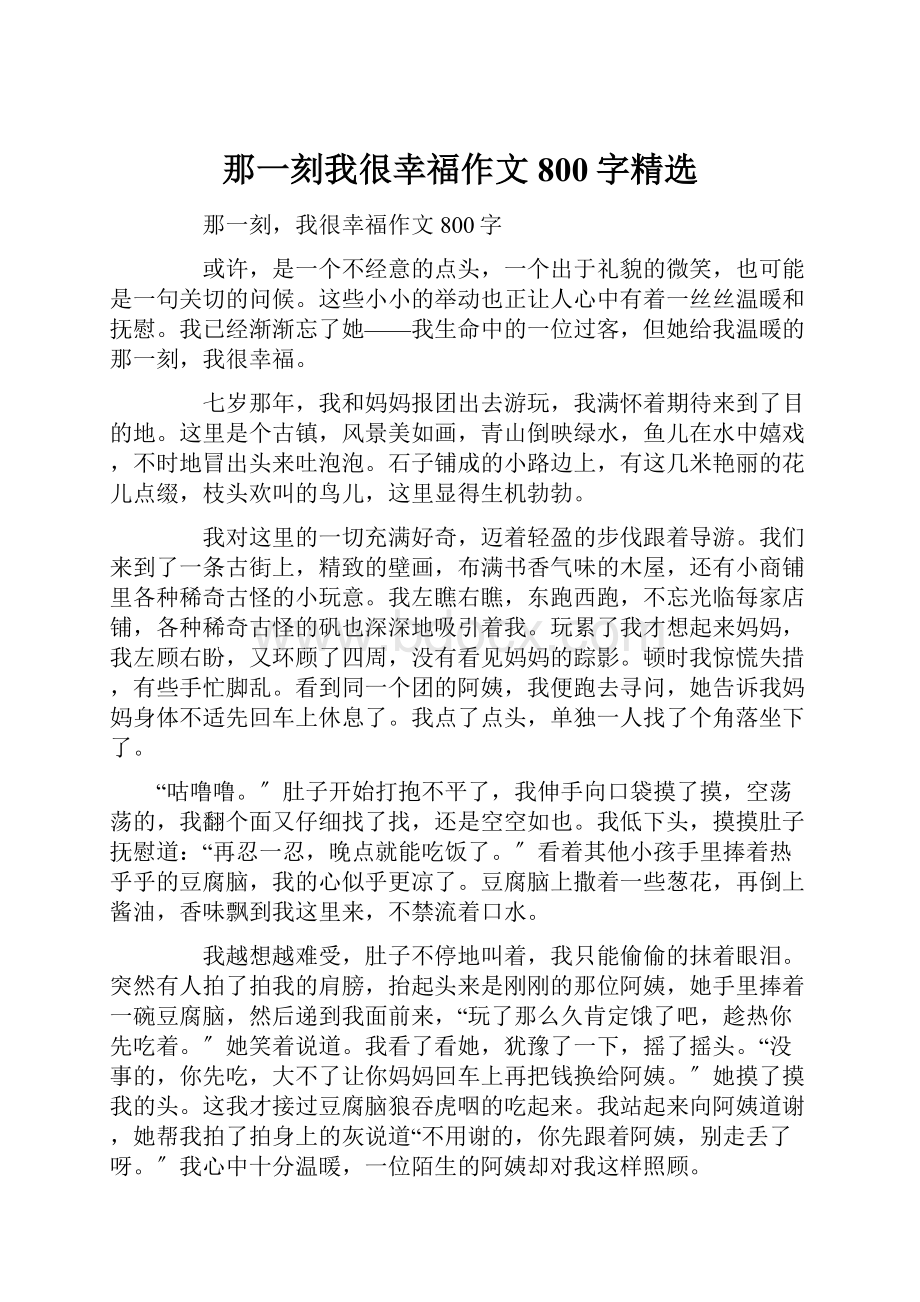 那一刻我很幸福作文800字精选.docx_第1页