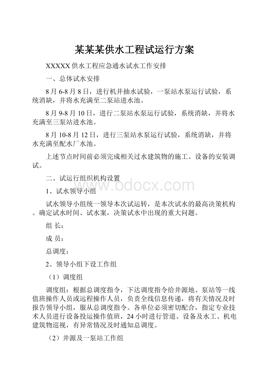 某某某供水工程试运行方案.docx