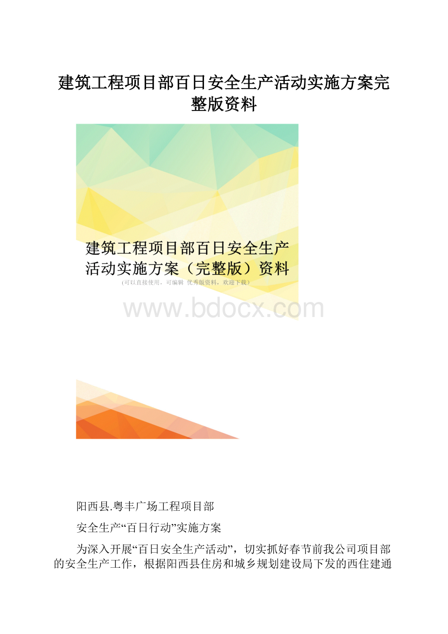 建筑工程项目部百日安全生产活动实施方案完整版资料.docx