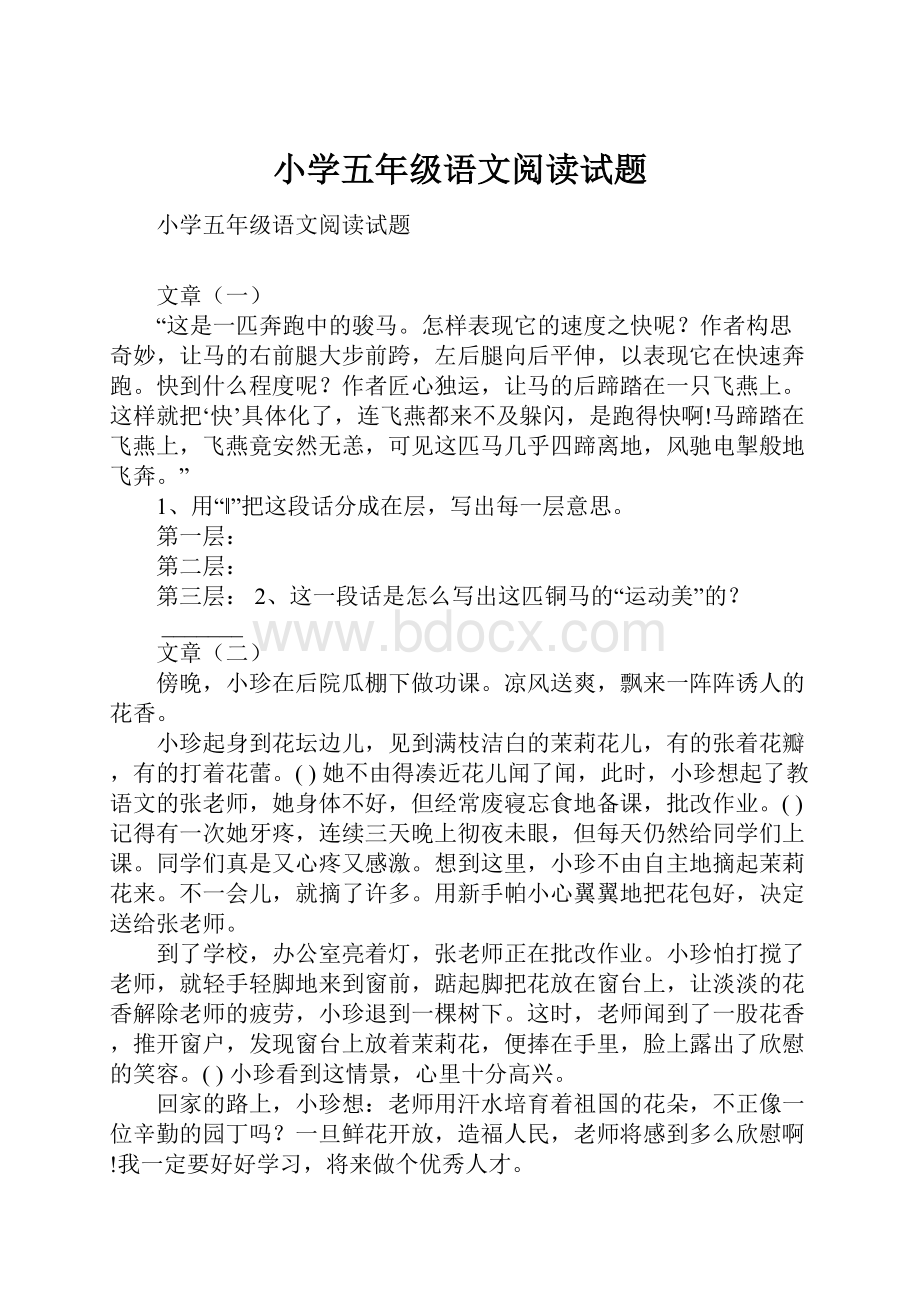 小学五年级语文阅读试题.docx