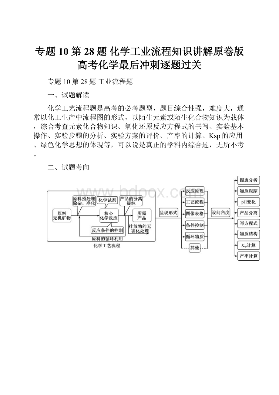 专题10 第28题 化学工业流程知识讲解原卷版高考化学最后冲刺逐题过关.docx_第1页