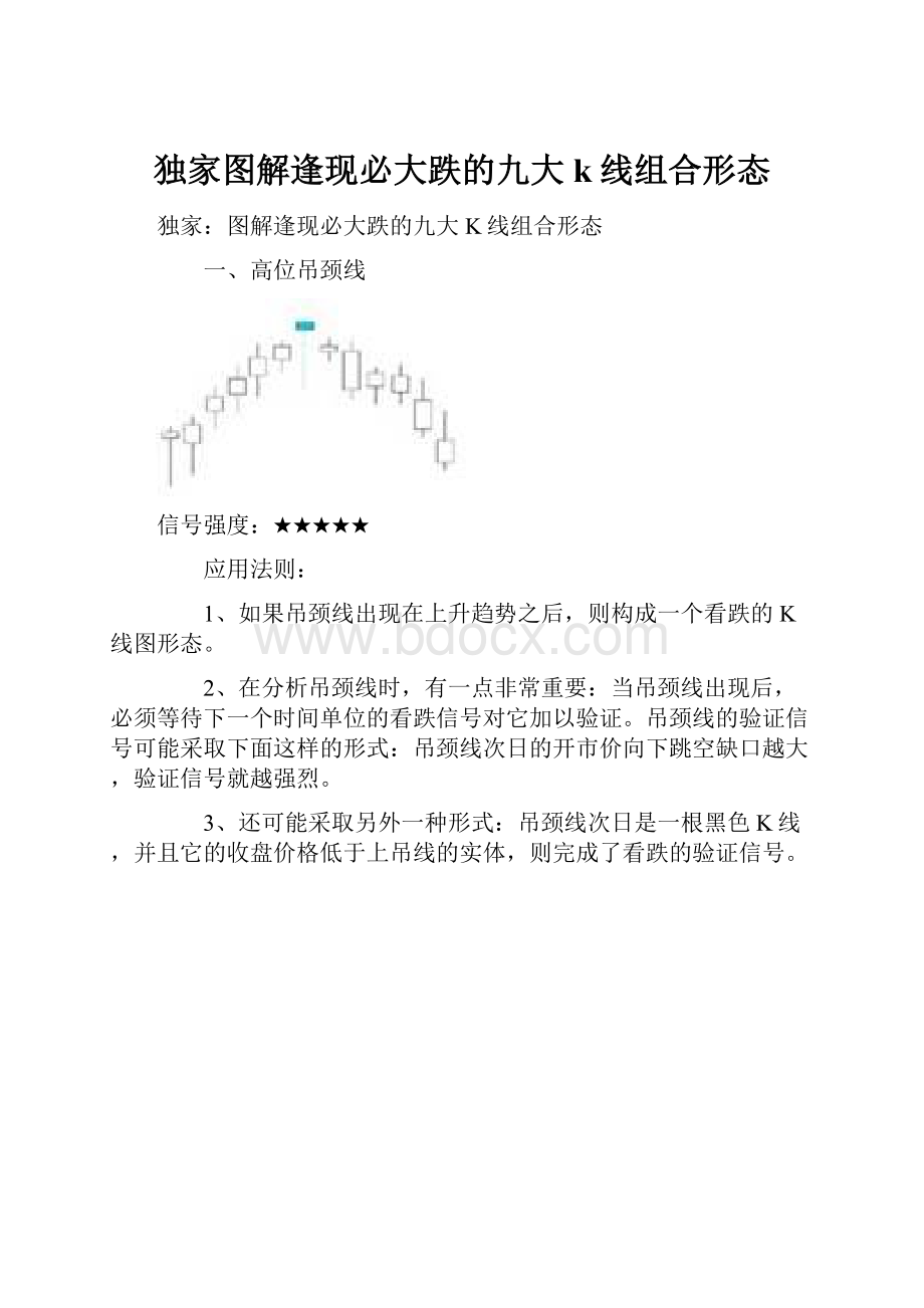 独家图解逢现必大跌的九大k线组合形态.docx