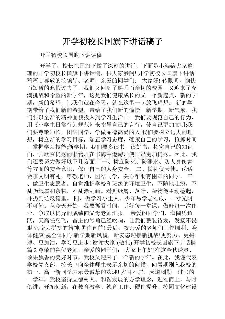 开学初校长国旗下讲话稿子.docx