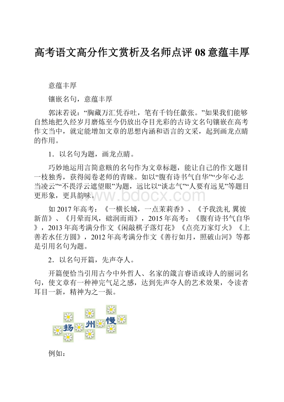 高考语文高分作文赏析及名师点评08意蕴丰厚.docx_第1页