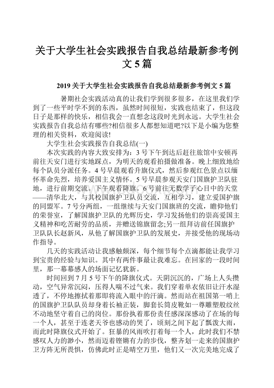 关于大学生社会实践报告自我总结最新参考例文5篇.docx