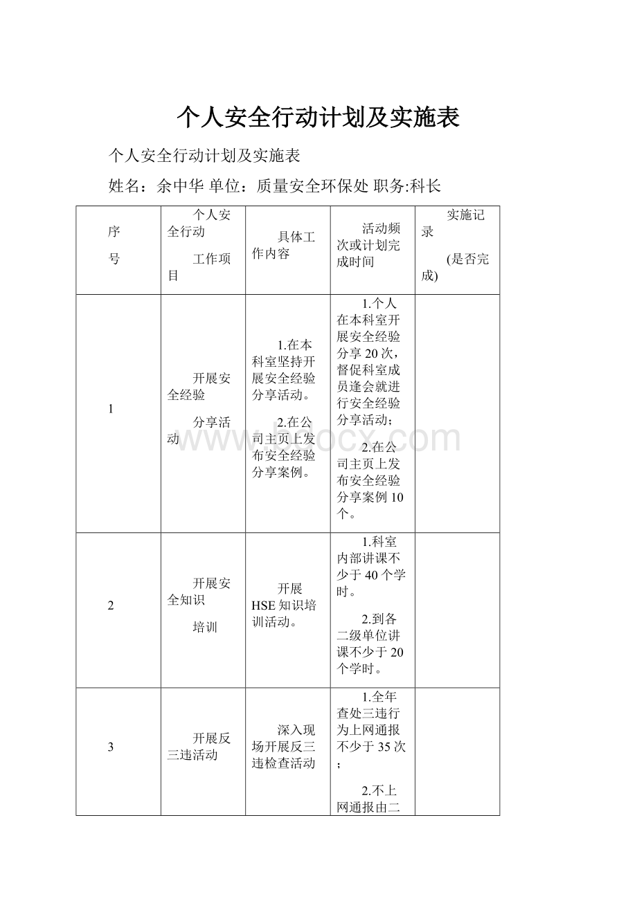 个人安全行动计划及实施表.docx